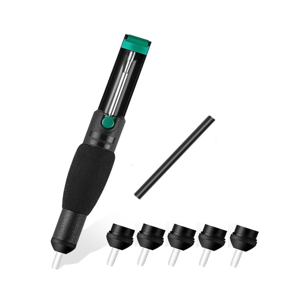 Muuisndjaq Double Ring Desoldering Suction Pump Plastic Powerful Solder Suction Vacuum Sucker Desolder with Extra 5 Nozzles