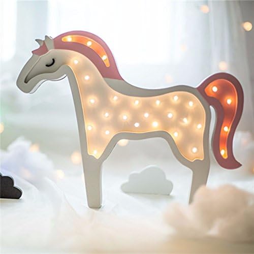 Enjoy Live Creative Unicorn LED Night Lights Wooden Horse Wall-Mounted LED Lamp Night For Kids Children Room Lights Home Decor Lighting Ornament Battery Operated (Pink)