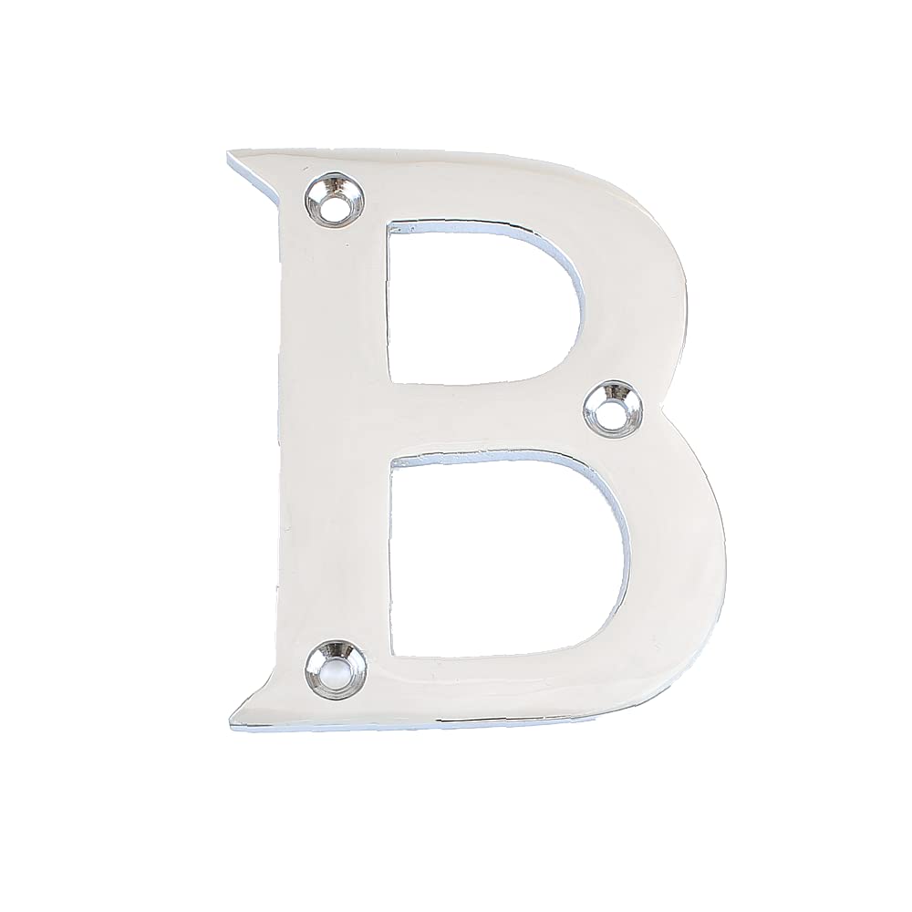 Nutfield Hardware 3 Inch / 75mm House Numbers Polished Chrome Door Numbers Screw Fixed Mailbox Office Hotel House Door Latter B with Mounting Screws for Walls, Doors, and Gates