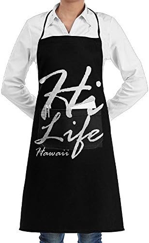 Lasatma Hawaii Hi Life Aprons Kitchen Chef Bib Aprons Gift Apron Professional For Grill,BBQ,Baking,Cooking For Men Women,with Front Pockets,Black