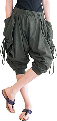 BohoHill Capri Harem Dropcrotch Pants Cotton Stylish Side Drawstring