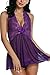 Avidlove Women Lingerie Halter Babydoll Double Bowknot Chemise Purple L
