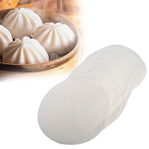 Perforated Steamer Papers by SoundsBeauty, Non Stick Food Grade Paper Liner, for Air Fryer, Steaming Bread, Buns, Dim Sum, Cake etc. - (50 Count, White) (6 Inch)