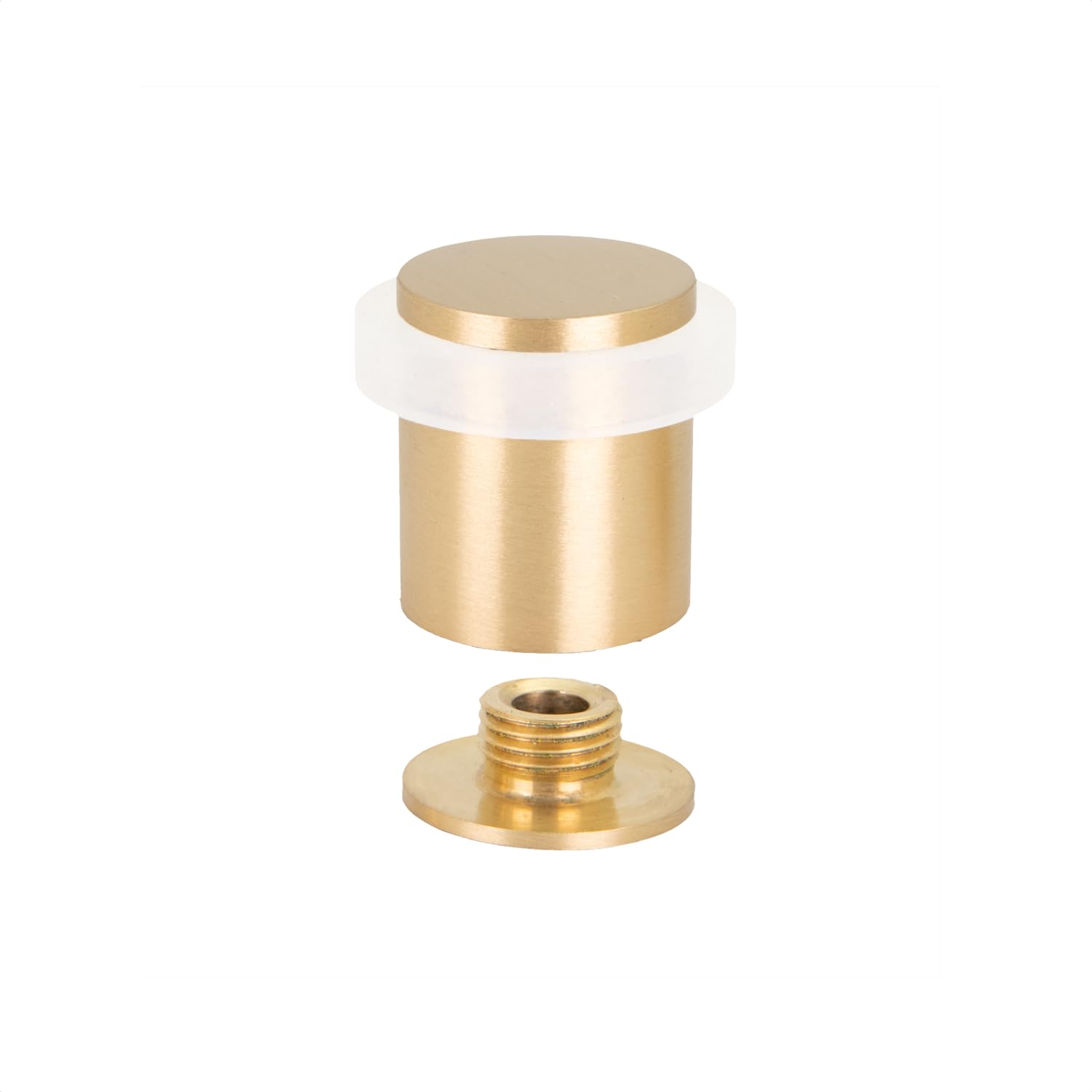EVI Herrajes | Brass Door Stop | Ø24x30mm | Floor Mounting | Gold Finish Brass | White Silicone Protection | Includes Screw + Fastening Plug | Model I-191BLMT