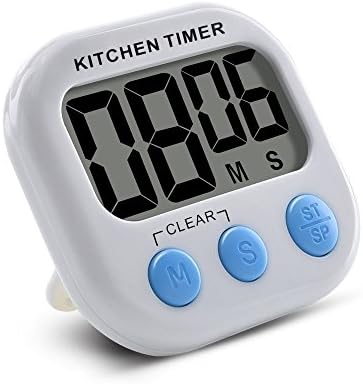 EasyKitchen Magnetic Digital Kitchen Timer with Loud Alarm and Large LCD Display (White-Blue)