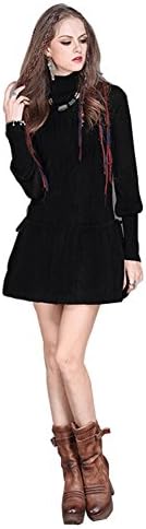 Womens Sweater Knitted Skirt Long Sleeve Crew Neck Dress Cocktail Party Prom Turtle Neck Dress For Girl Black