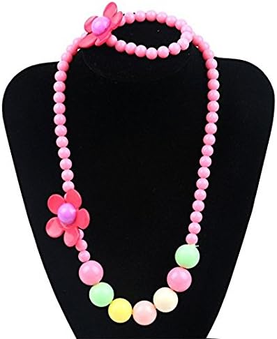 5 Colors Kids Necklace Bracelet Set Flower Beads for Girls Children Kids Jewelry for Birthday with Gift Box