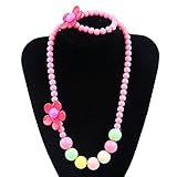 Unijew 5 Colors Kids Necklace Bracelet Set Flower Beads for Girls Children Kids Jewelry for Birthday with Gift Box