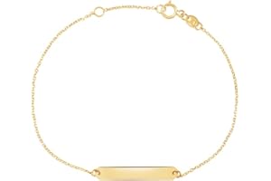 UNICORNJ 14K Yellow Gold Engravable Personalized Bar Pendant Necklace or Bracelet Polished Shiny on Cable Chain Italy