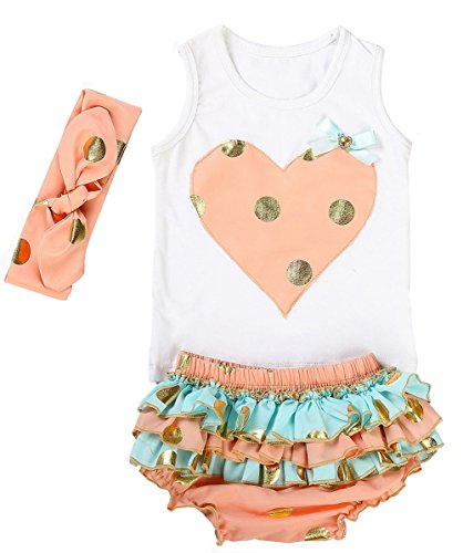 Messy Code Lovely Design Posh Gold Polka Dots Baby Girls Outfits,X-Small / 0-6Months,Peach and mint