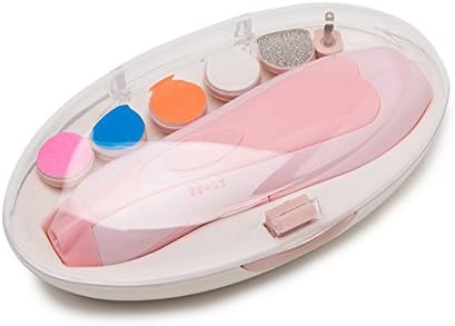 Anjojo Baby Nail File -Electric Nail Clippers for Newborn or Toddler Toes and Fingernails Care Trim and Polish Set with LED Light -Safe AA Battery Operated (Pink)