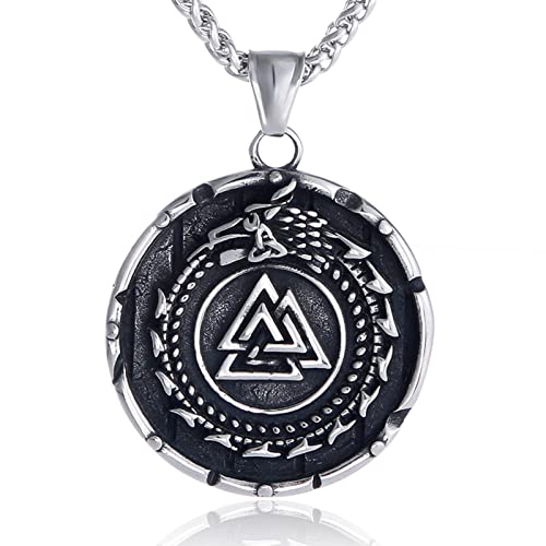 KOMI Nordic Odin Valknut Amulet Pendant Necklace Stainless Steel Viking Jewelry Gift for Men Boys