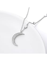 Collar con colgante de luna y estrella de plata de ley 925