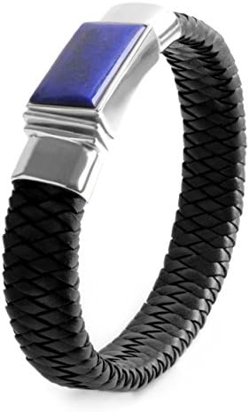 Bracelet Lapis-Lazuli Sterling Silver Genuine Leather Mens Find Your Fit Round 333LPW (23 Centimeters)