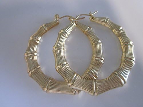 New Stunning 14 Karat Gold Plated Bamboo Doorknockers Hoop Earrings 45mm