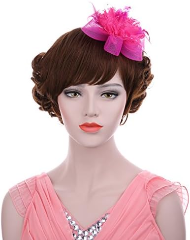 JYbetsy Ladies Fascinator Hat Cocktail Headwear with Headband and Hair clip (Rose red)