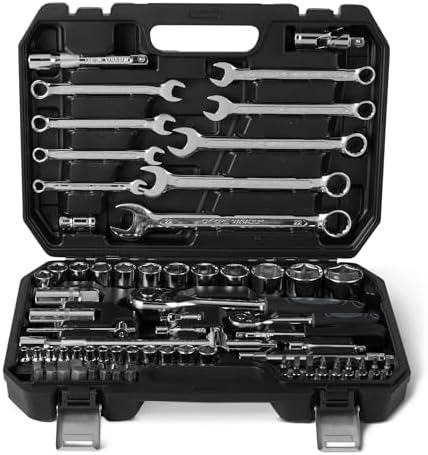 Steckschlüsselsatz mit Ratschen, Verlängerungen und Bits, CRV-Stahl, Ratschenschlüssel-Set für Heimwerker und Autoreparaturen, 82 Teile, Inklusive Aufbewahrungskoffer