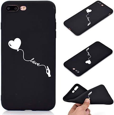 CUAgain Compatible with iPhone 8 Plus/iPhone 7 Plus Case Silicone Black Cute Pattern Design iPhone 8 Plus Cover Ultra Thin Slim Protective Pretty Bumper for Girls Boys Men Women,Heart