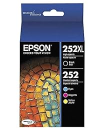 Epson 252XL 252 High-Yield Black And Standard-Yield Cyan Magenta Yellow Ink Cartridges, Pack Of 4 (Model T252XL-BCS)