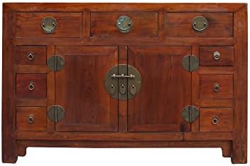 Chinese Distressed Brown Moon Face Sideboard Console Table Cabinet Acs3470