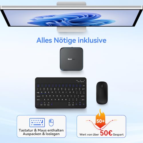 Blackview Mini PC MP50 with Keyboard and Mouse, AMD Ryzen 5, Radeon Vega 8 Graphics, 16GB RAM 512GB SSD Win 11 Pro, 4K Dual Display, Ultra Quiet Compact Desktop PC for Office Home
