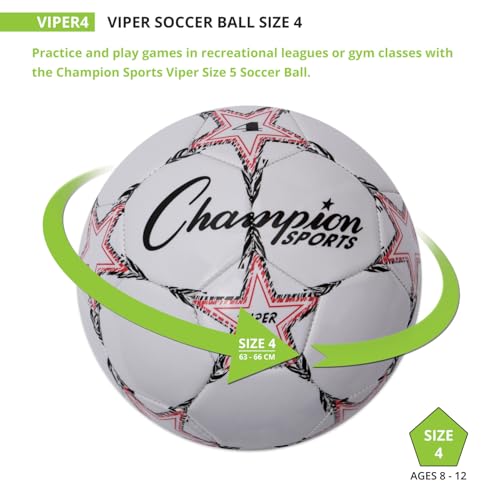 Champion Sports Viper Soccer Ball – Sizes 3, 4, 5 – Soft Touch TPU Cover, Durable Butyl Bladder, Youth & Adult Training Ball for Indoor & Outdoor Play, Multi-Color Design
