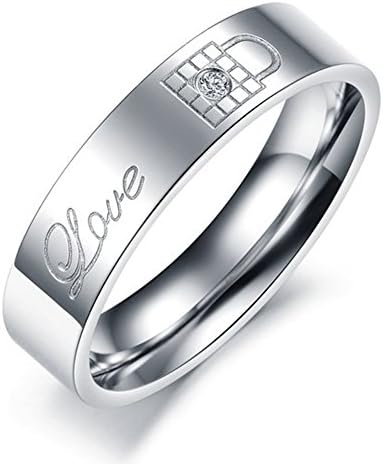 UM Jewelry Couple Rings Stainless Steel Engraved Ring for His and Her with Love Symbols Lock and Key