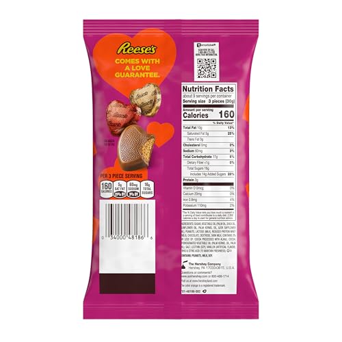 REESE’S CHOCOLATE PEANUT BUTTER CREME HEARTS, VALENTINE’S CANDY BAG, 9.1 OZ