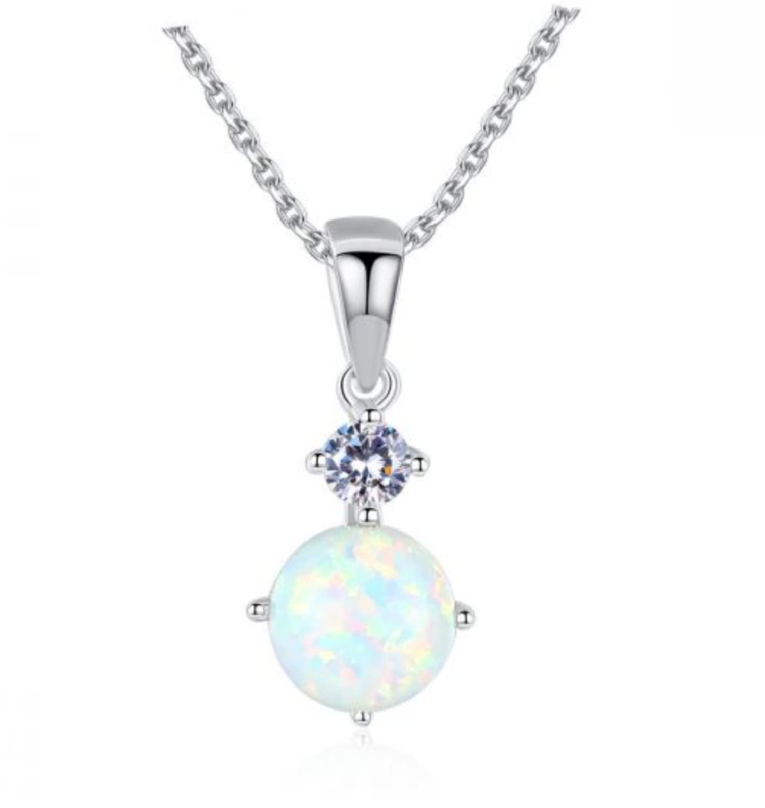 NYHI TRENDS Round Opal CZ 925 Sterling Silver Necklace 925 Opal With CZ Diamond Pendant Necklace Opal Silver Necklace For Women