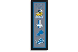 Sporticulture NFL Wall Art Detroit Lions Logo Heritage Print - Small Size 8" x 26" Framed Football Poster Sports Logo Merchandise - Perfect Gifts For Men & Women Fans for Bedroom & Man Cave