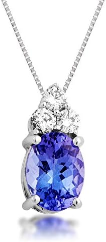 1.75ct Oval Cut Tanzanite & CZ Diamonds 3 Stone Pendants in White Gold Plating(Only Pendant)