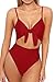 LEISUP Woman's Spaghetti Straps Cut Out High Leg Bikini One Piece Bathing Suit Wine M