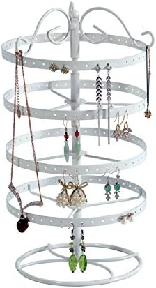 SURAVO 4 Tiers 88 Pairs Detachable Rotating Jewelry Organizer Earring and Necklace Holder Display Stand (White)