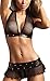 Rozegaga Womens Mesh Lingerie Deep V Leather Seamless Bra Panty Sets Small Black