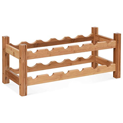 COSTWAY Wine Rack, Bamboo 12 Bottles 2Tier Wine Display Rack for