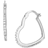 Vanbelle Sterling Silver Jewelry - Rhodium Plated with 925 Stamp - Studded Heart Hoop Earring with Cubic Zirconia Stone - Elegant Beautifully Handcrafted for Women