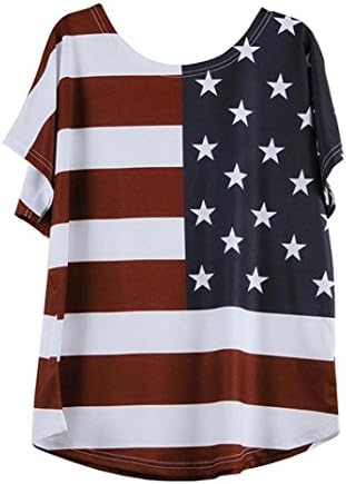 2018 Women Plus Size Tops, QIQIU Summer Fashion Loose Star Stripe National Flag Sexy Tee Casual Blouses