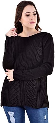 MansiCollections Black Full Sleeves Diagonal Knitted Sweater for Women