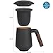 CoBak Tea Infuser Mug with Lid - 12oz Loose Leaf Tea Cup with Infuser, Heat-Resistant Black Walnut Handle, Fresh Hot or Cold Blends, Cute and Portable Home, Office Use, Ultra-Fine Steeper, Flat Black