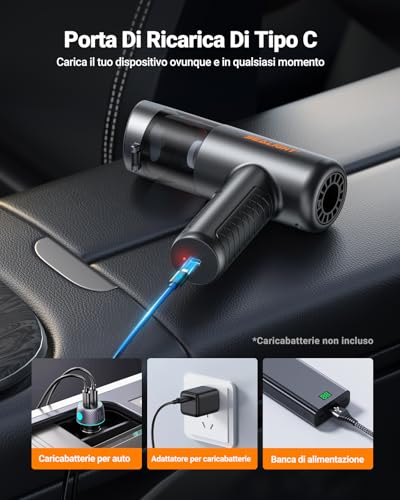 SEALIGHT Aspirabriciole Senza Fili, 32000PA 4 in 1 Aspirapolvere per Auto Portatile, 400000 RPM Motore Brushless, Aspiratore e Soffiatore Mini Aspirabriciole Senza Fili Potente per Auto Casa