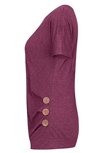 Anicco Button Down Shirts For Womens Casual Round Neck Loose Tunic Top Blouse Maroon-XL - Thumbnail 4