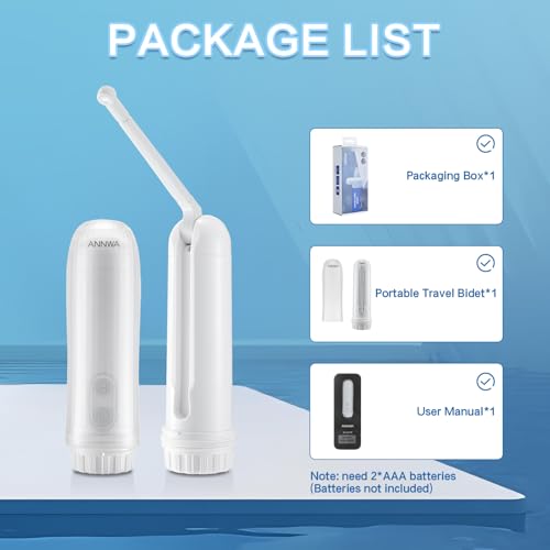 ANNWA Portable Bidet 140ML, IPX6 Personal Bidet Toilet Handheld Bidet, Mini Foldable Handheld Personal Travel Bidet, Noise Bidet Portable with 180°Round Head(شطاف المسافر)