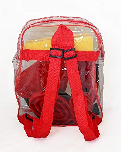 AJ Tack Wholesale Horse Grooming Kit 8 Piece Set for Children Brushes Sweat Scraper Rubber Massage Curry Mane and Tail Comb Hoof Pick Sponge Clear Back Pack Red