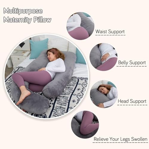AMCATON 60 Inch Pregnancy Pillow for Sleeping, Extra Large U Shaped Body Pillow, Maternity Pillow for Pregnant Women with Velvet Cover (Dark Grey)