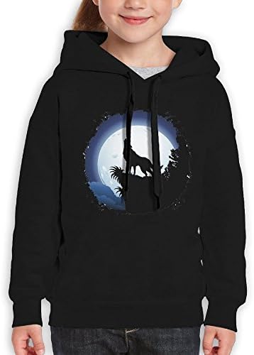 Fashion Girl's Sweatshirts,Comfortable Wolf Howling At Blue Moon Cotton Hoodie Pullover For Girls