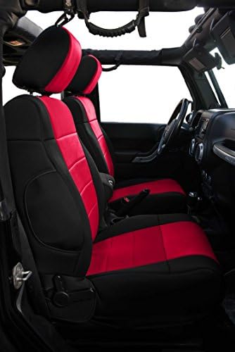 Homeyone Tailor Made Neoprene Seat Covers Set fit 2007 to 2010 Jeep Wrangler JK Unlimited 4 Door (Black/Red)