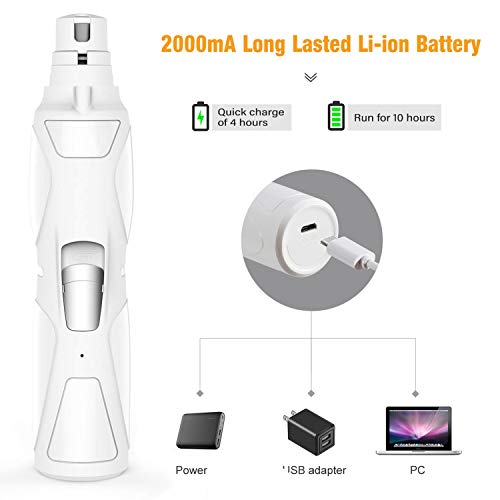 WWVVPET Pet Nail Grinder,[2019 Upgraded] More Powerful & Quiet Low Vibration Dog Nail Clipper,Electric Nail Trimmer, Painless Cat Paw Claw Care,Rechargeable Grooming Smoothing Tool ([2019 Upgraded]) - Thumbnail 3