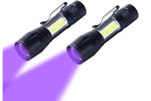 KunHe 2 Pack 365 nm UV Black Light Mini Flashlights Small Rechargeable Ultraviolet Blacklight Detector for Pet Urine Stains and Bed Bug