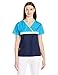WonderWink Women's Origins Tri-Charlie Women's Scrub Top, Malibu Blue/Green Apply/Navy, Large