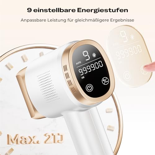21J IPL Devices Hair Removal with 8°C Ice Cooling System, Laser Hair Removal 9 Levels & 600 NM Red Light, LCD Touch Screen IPL Hair Removal Device for Women Men, Face Arm Bikini Zone Body, Gold